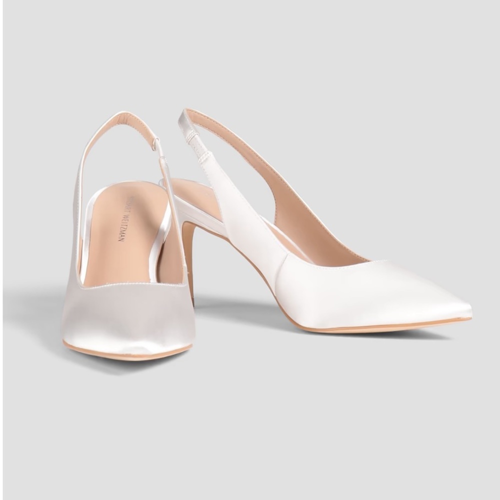 Stuart Weitzman Dancer 75 Slingback Satin Ivory White Heels Size 9.5
